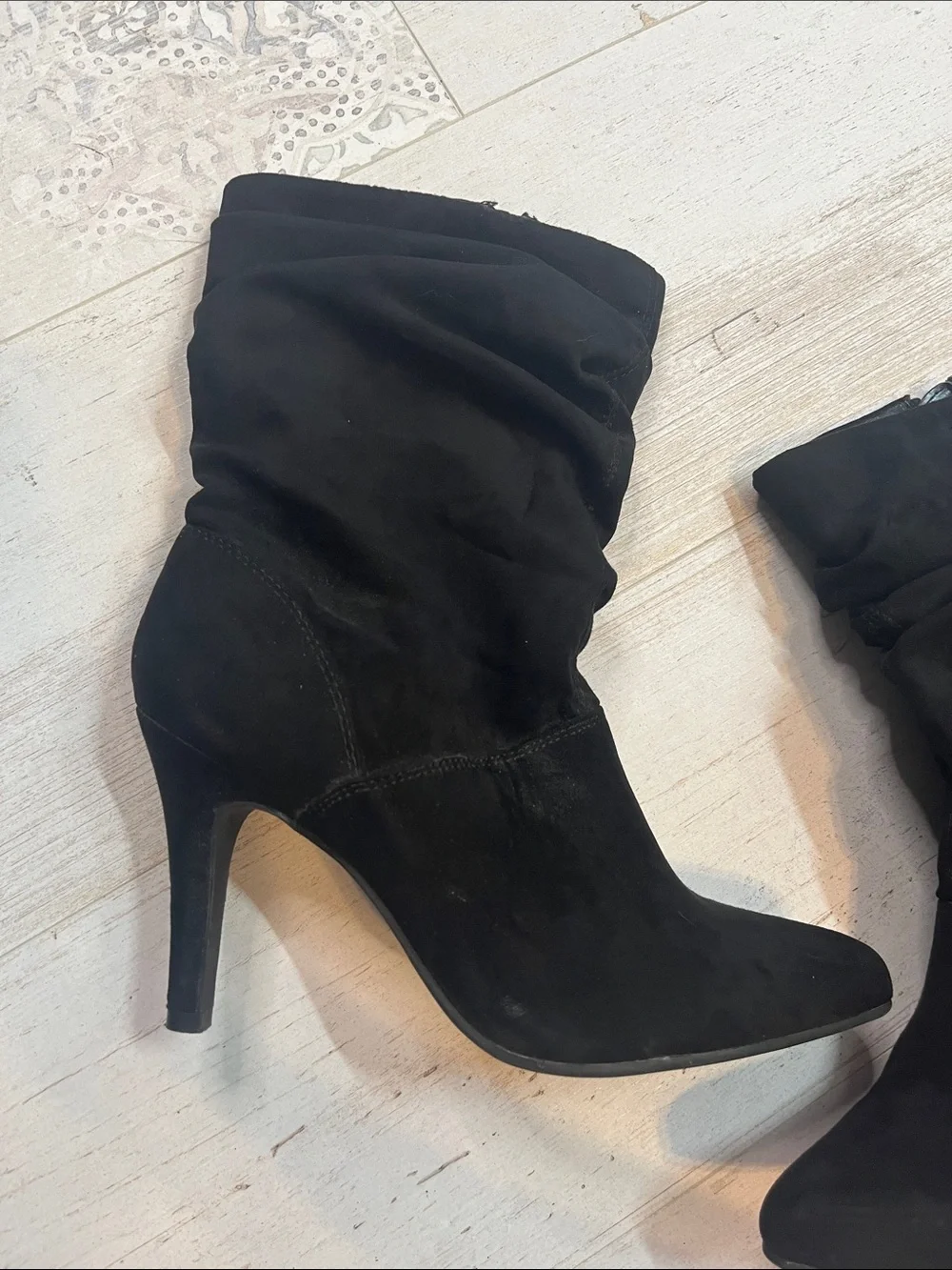 A.n.a Black Suede Slouch Heeled Boots Size 9.5